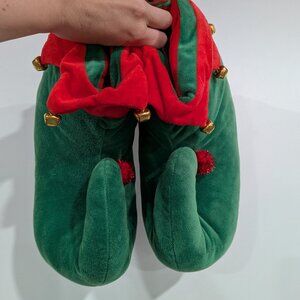 Ardene Holiday Elf Slippers with Bells Green Red Size 7/8